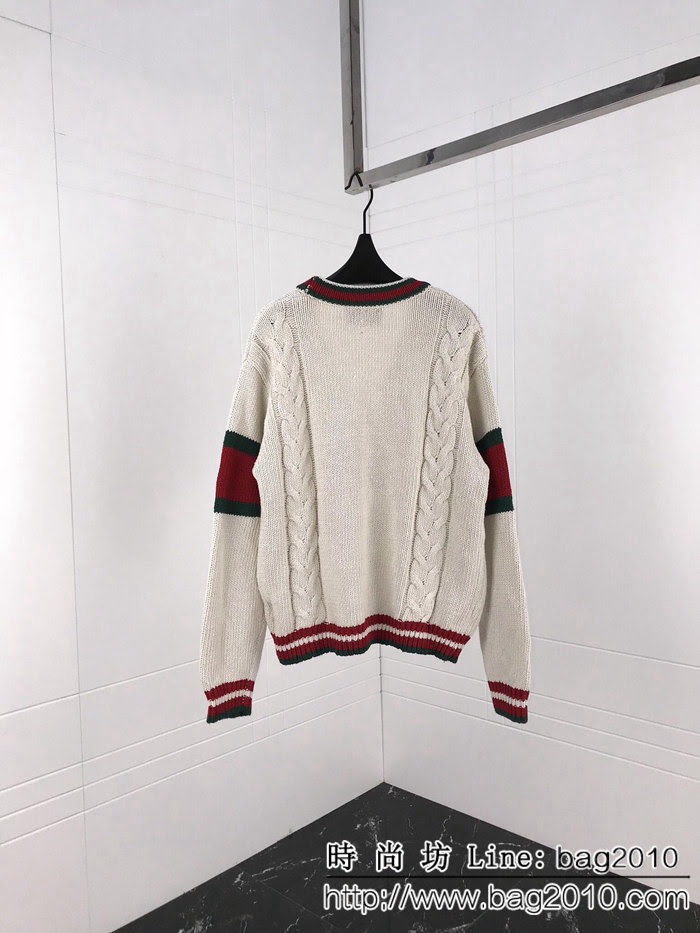 GUCCI古馳 18SS新款 粗線編織麻花 杏色開衫毛衣 情侶款 ydi1475